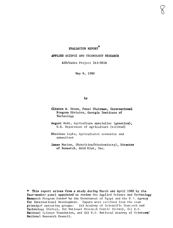 Evaluation report : applied science and technology research