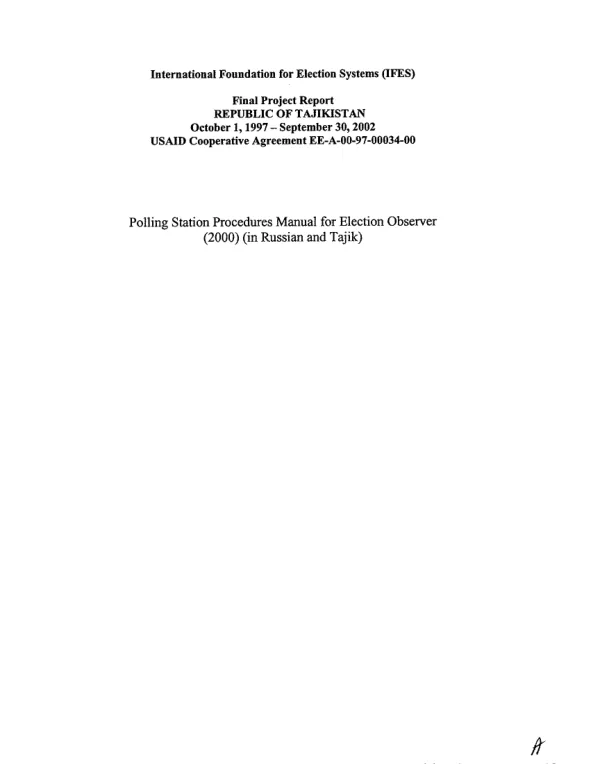 Polling station procedures manual for election observer [Russian, Tajik]