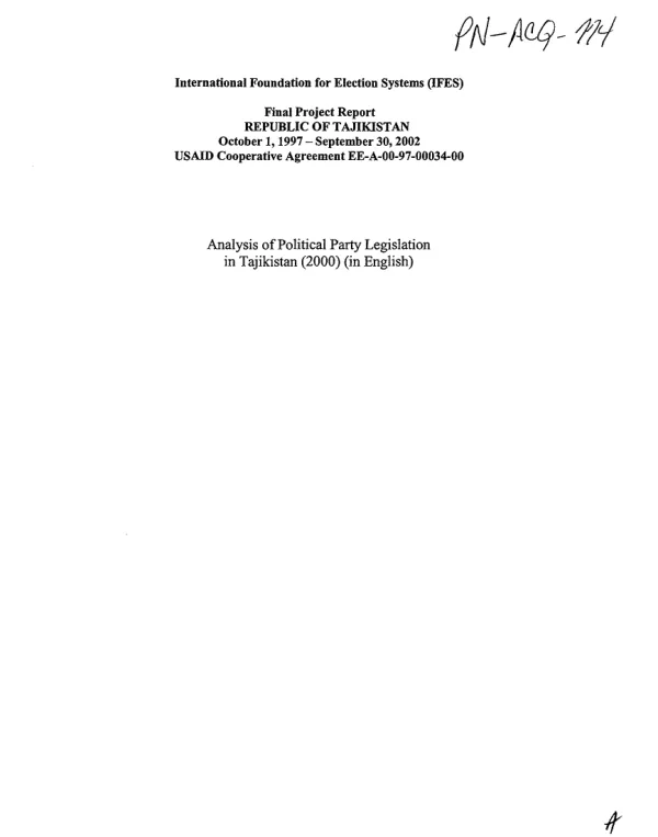 Analysis of political party legislation in Tajikistan