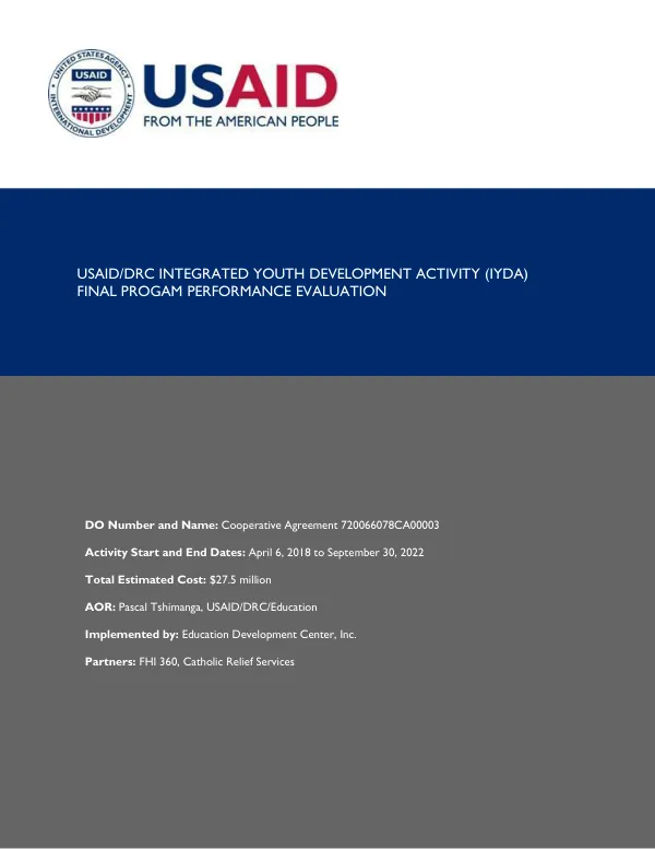 USAID/DRC integrated youth development activity (IYDA) final program performance evaluation
