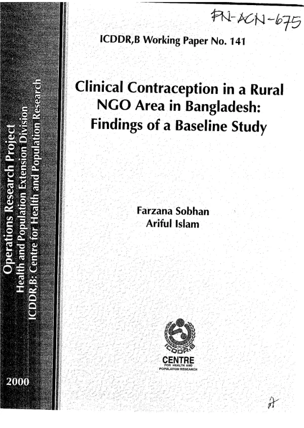 Clinical contraception in a rural NGO area in Bangladesh : findings of a baseline study