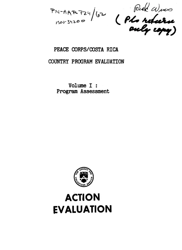 Peace Corps/Costa Rica country program evaluation, volume I