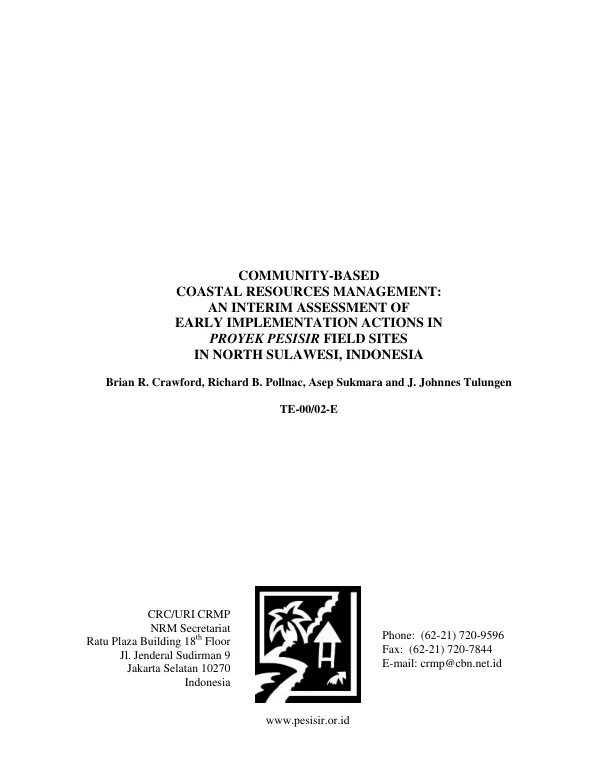 Community-based coastal resources management : an interim assessment of early implementation actions in Proyek Pesisir field sites in North Sulawesi, Indonesia