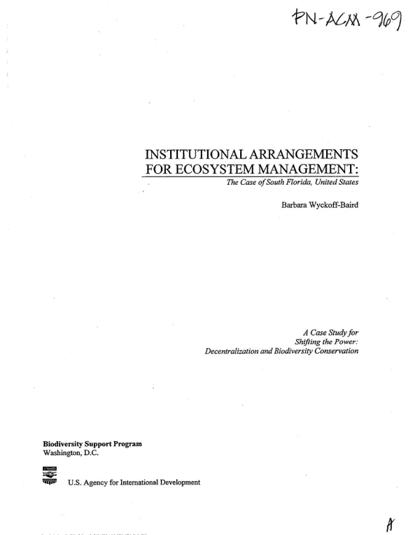 Institutional arrangements for ecosystem management : the case of South Florida, United States