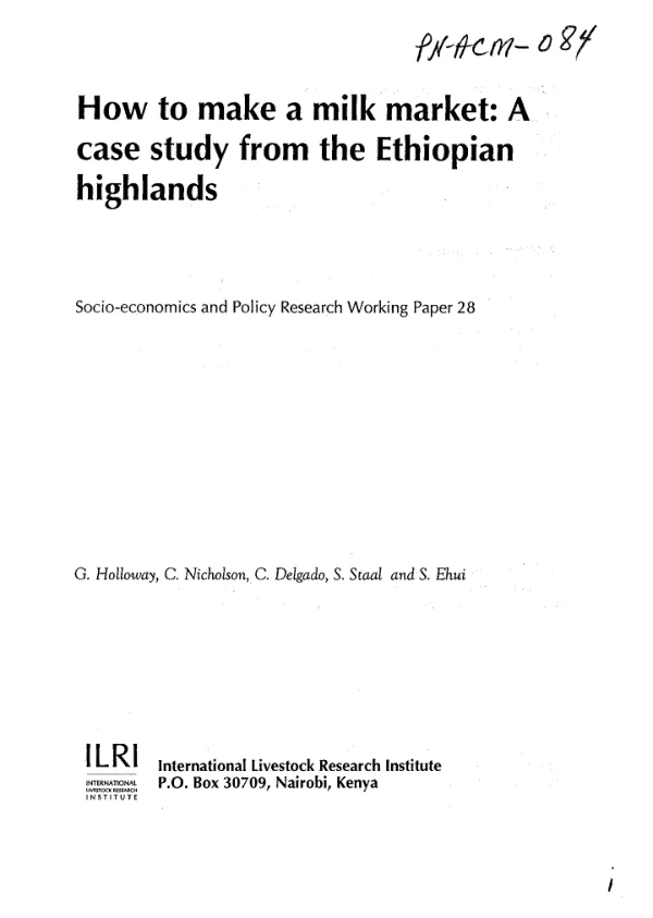 How to make a milk market : a case study from the Ethiopian highlands