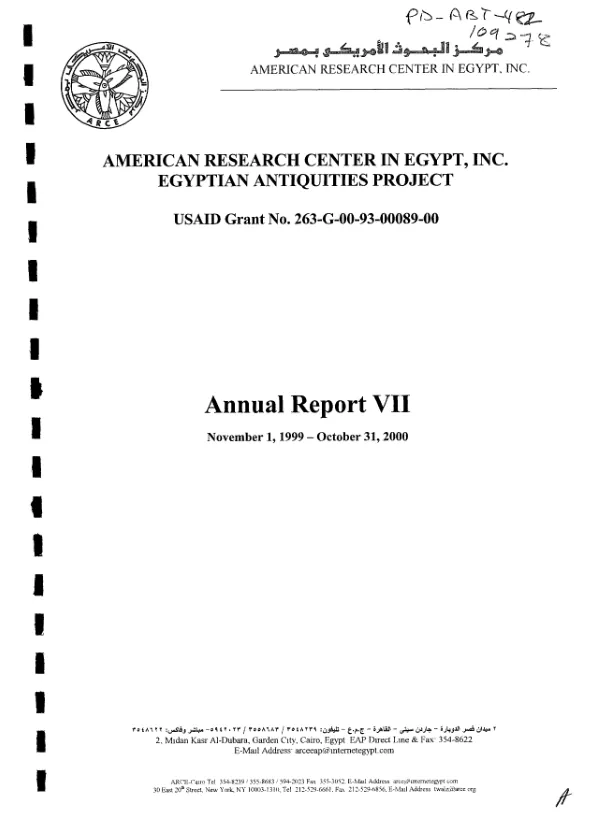 American Research Center in Egypt, Inc. : Egyptian antiquities project -- USAID grant no. 263-G-00-93-00089-00 : annual report VII, November 1, 1999-October 31, 2000