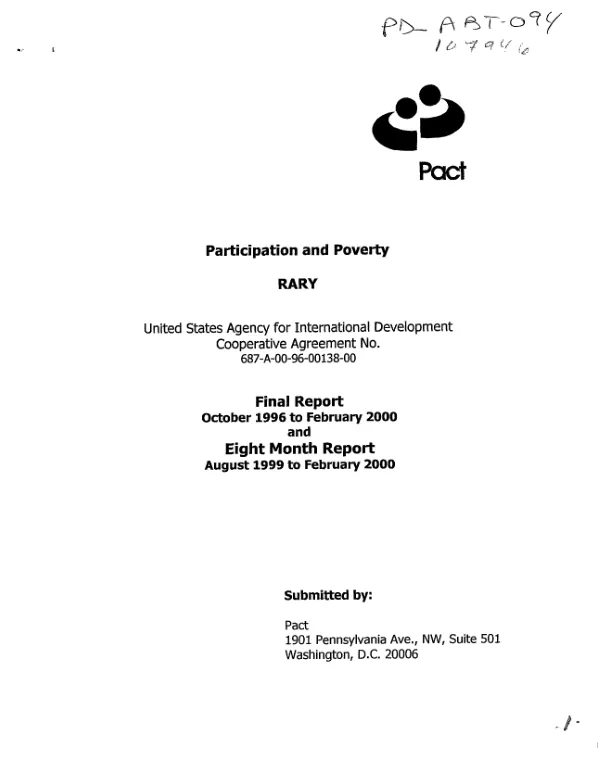 Participation and poverty project (RARY) : final report, October 1, 1996 to February 2000 and eight month report August 1999 to February 2000