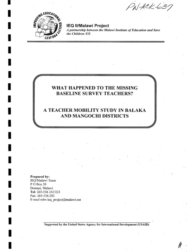 What happened to the missing baseline survey teachers? : a teacher mobility study in Balaka and Mangochi districts