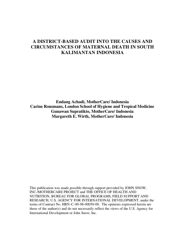 District-based audit into the causes and circumstances of maternal death in South Kalimantan, Indonesia