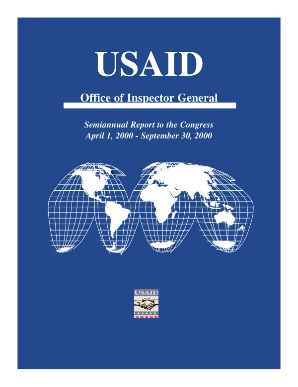 USAID, Office of Inspector General : semiannual report to the Congress, April 1, 2000-September 30, 2000