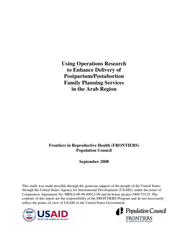 Using operations research to enhance delivery of postpartum/postabortion family planning services in the Arab region