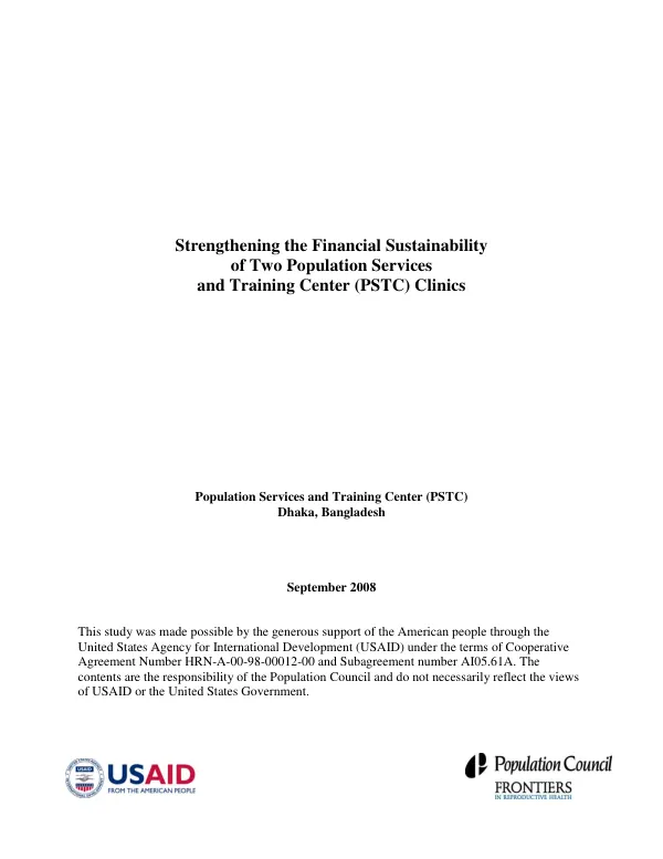 Strengthening the financial sustainability of two population services and training center (PSTC) clinics