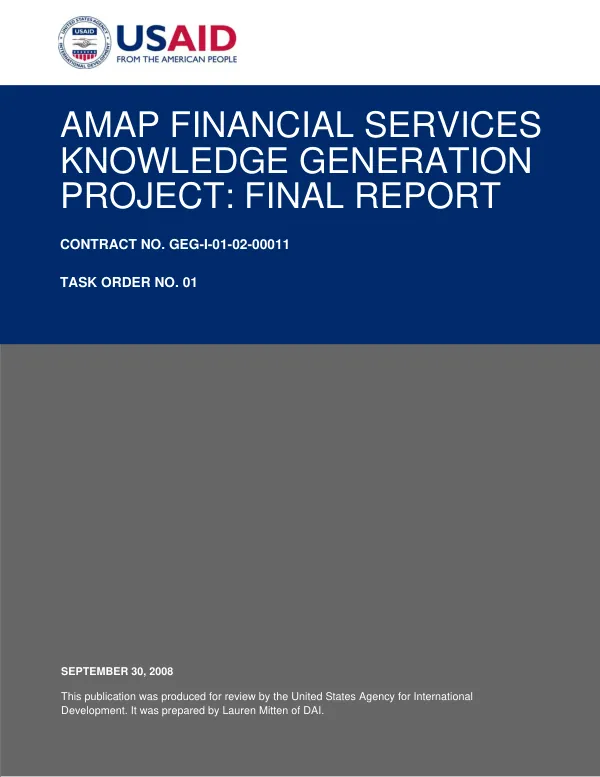 AMAP financial services knowledge generation project : final report