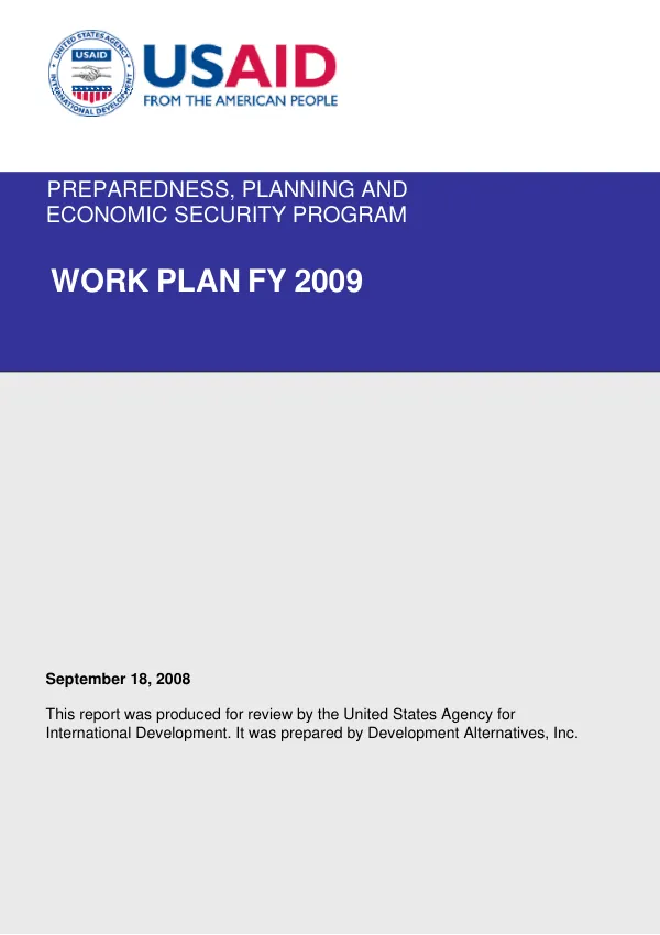 [Serbia] preparedness, planning and economic security program : work plan FY 2009