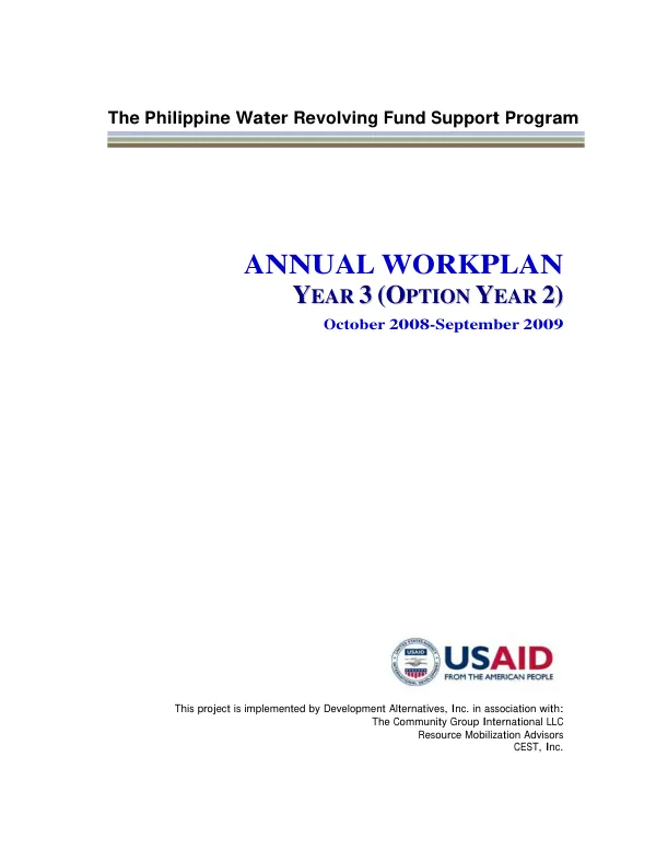 Annual workplan : year 3 (option year 2), October 2008-September 2009