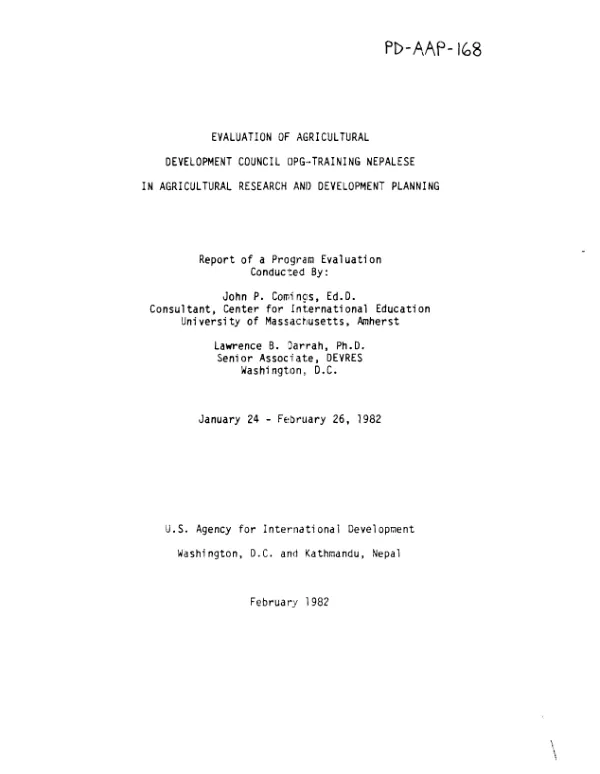 Evaluation of Agricultural Development Council OPG - training Nepalese in agricultural research and development planning