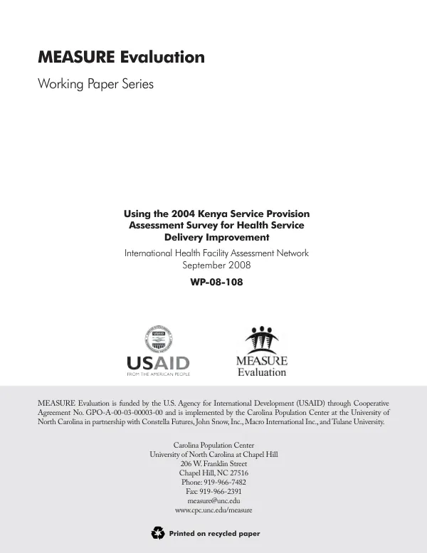 Using the 2004 Kenya service provision assessment survey for health service delivery improvement
