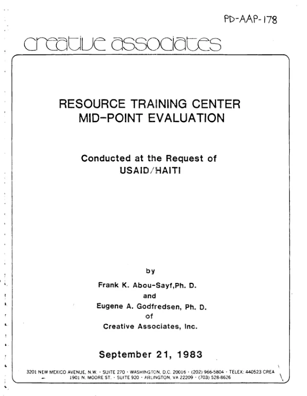 Mid-point evaluation of resource training center : Haiti