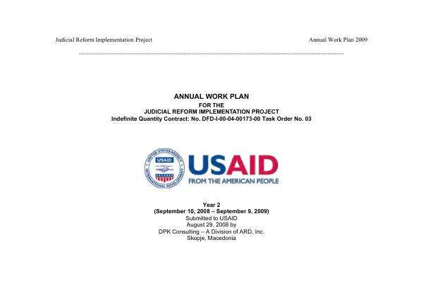 Annual work plan for the judicial reform implementation project year 2 (September 10, 2008-September 9, 2009)