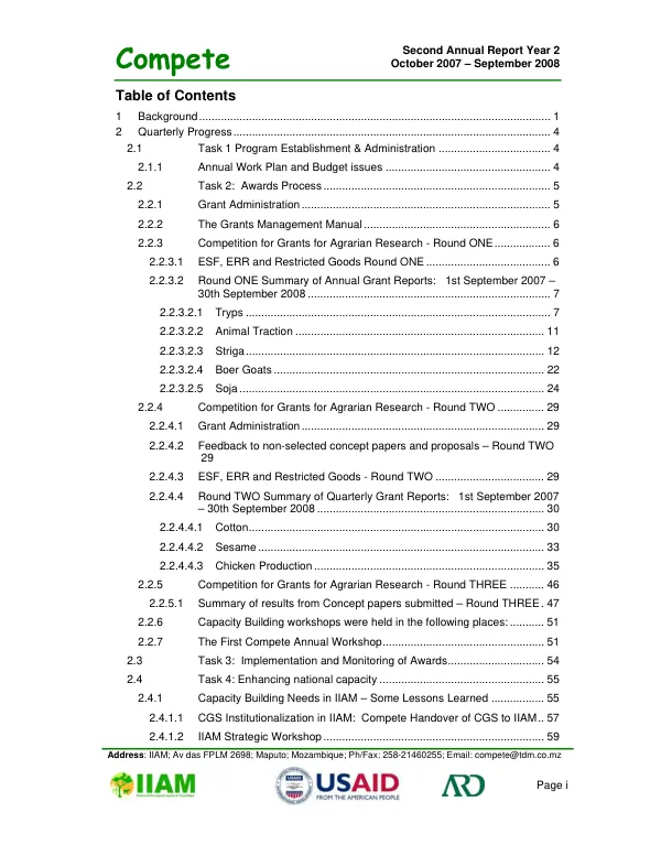 Second annual report year 2: October 2007-September 2008 -- [Mozambique agriculture research competitive grants activity] (Compete)