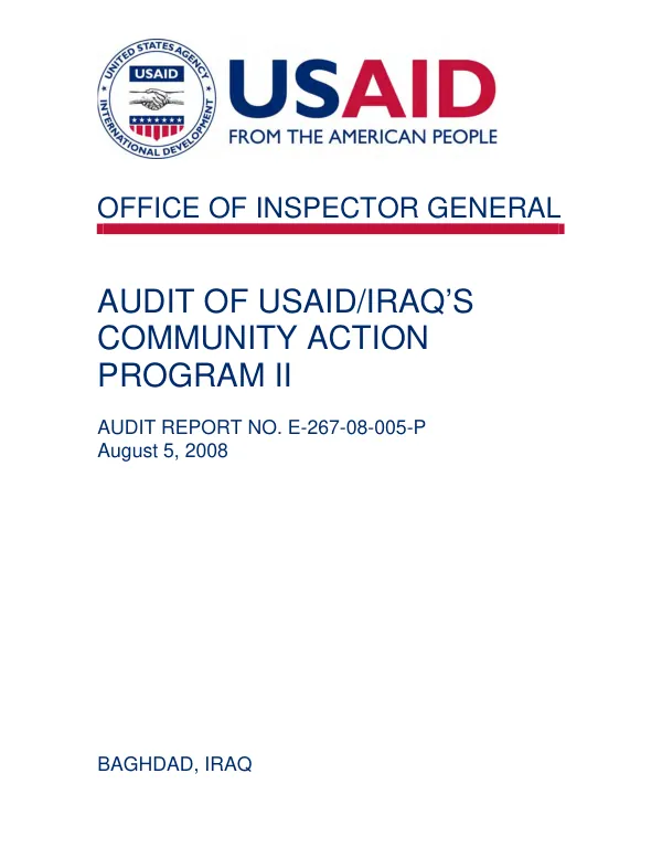 Audit of USAID/Iraq"s community action program II