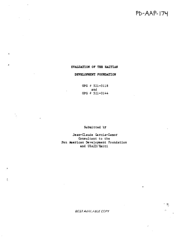 Evaluation of the Haitian development foundation