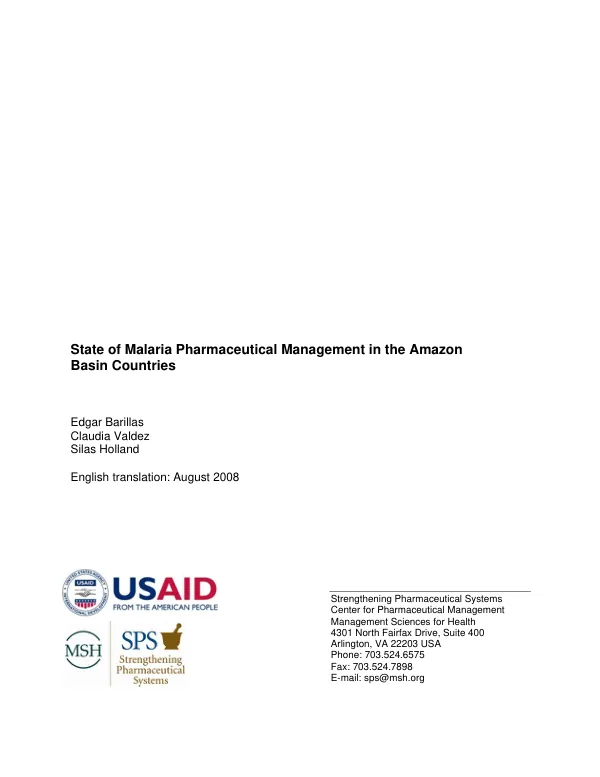 State of malaria pharmaceutical management in the Amazon Basin countries