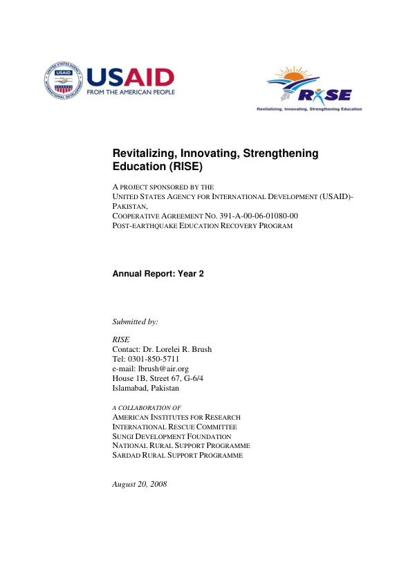 Revitalizing, innovating, strengthening education (RISE) : annual report, year 2