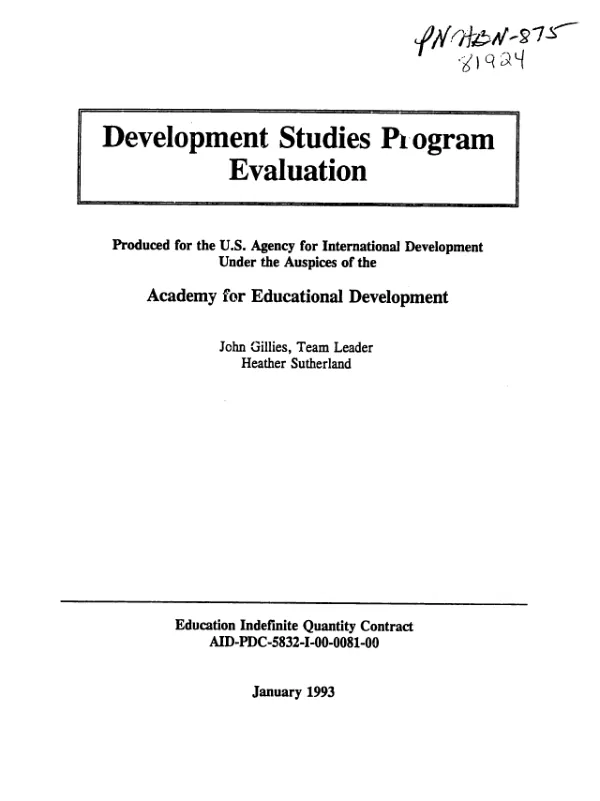 Development studies program evaluation