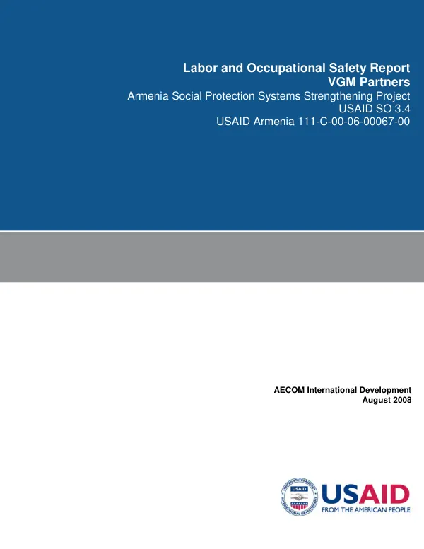 Labor and occupational safety report : Armenia social protection systems strengthening