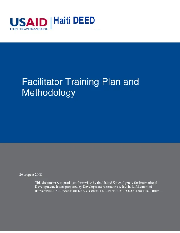Facilitator training plan and methodology