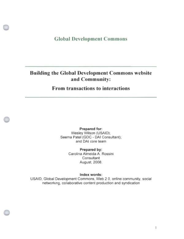 Building the Global Development Commons website and community : from transactions to interactions