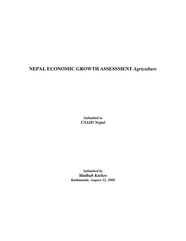 Nepal economic growth assessment : agriculture