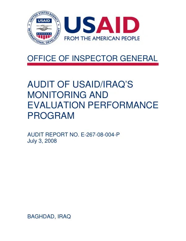 Audit of USAID/Iraq"s monitoring and evaluation performance program
