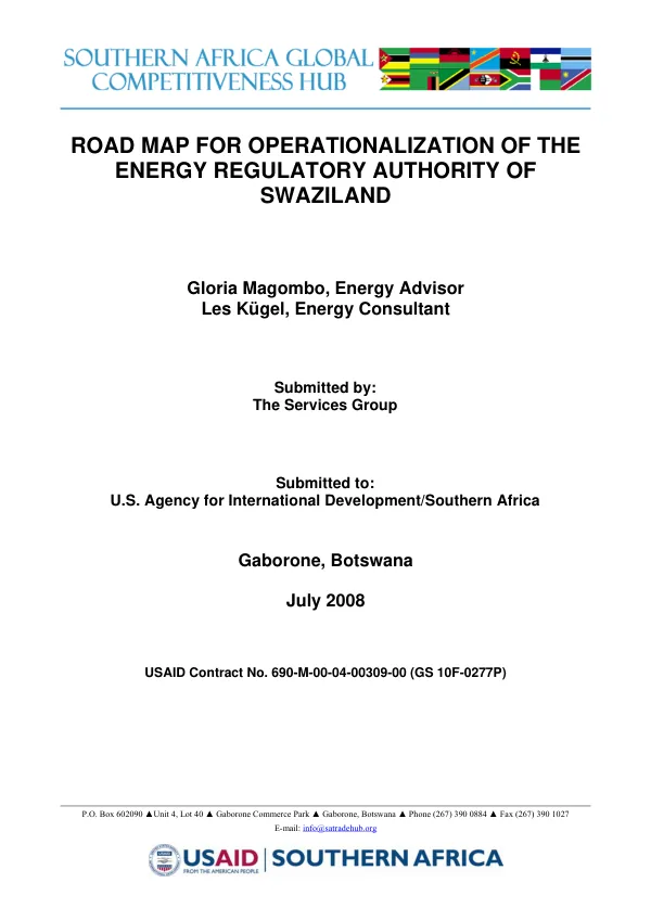 Road map for operationalization of the energy regulatory authority of Swaziland