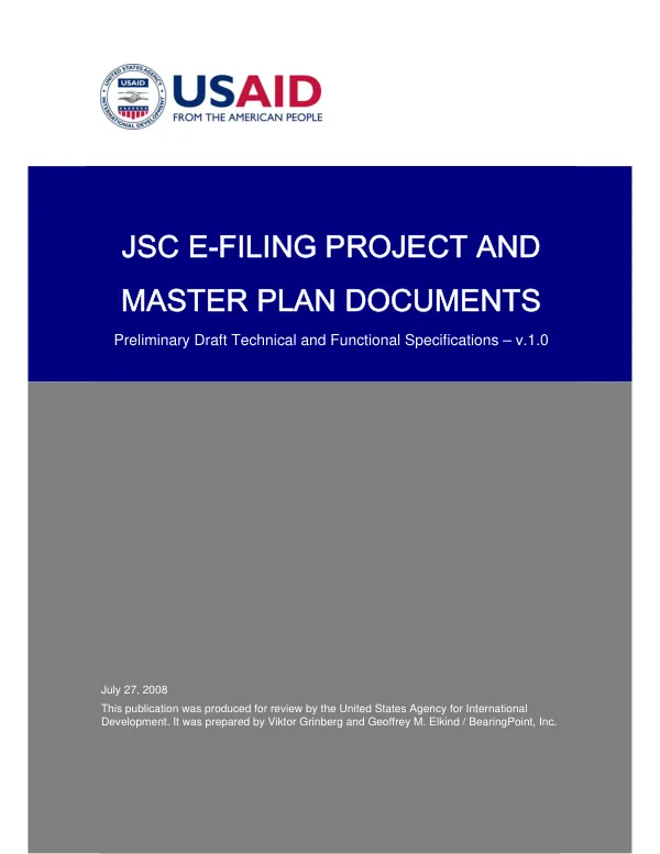 JSC e-filing project and master plan documents : preliminary draft technical and functional specifications - v.1.0