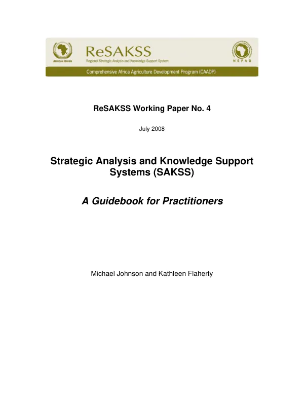 Strategic analysis and knowledge support systems (SAKSS) : a guidebook for practitioners