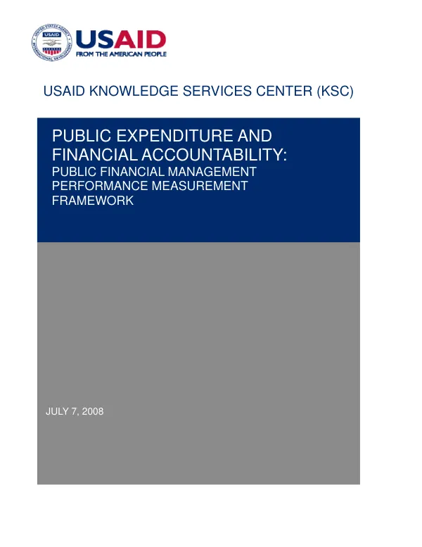 Public Expenditure and Financial Accountability (PEFA) : public financial management (PFM) performance measurement framework
