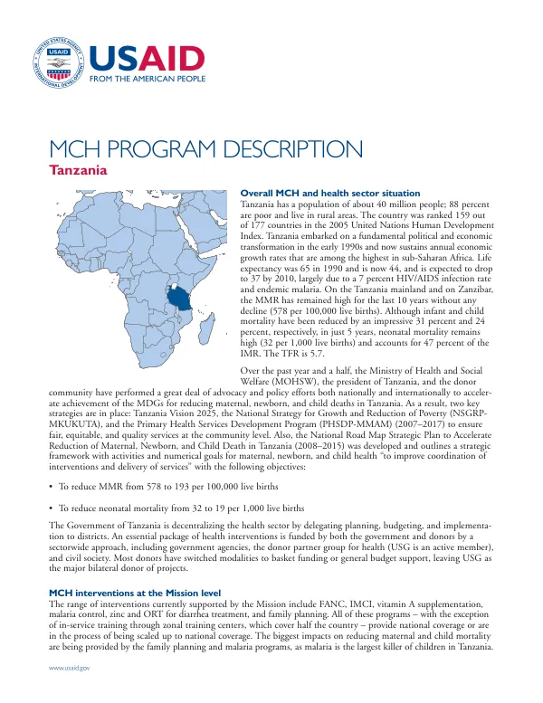 MCH program description : Tanzania