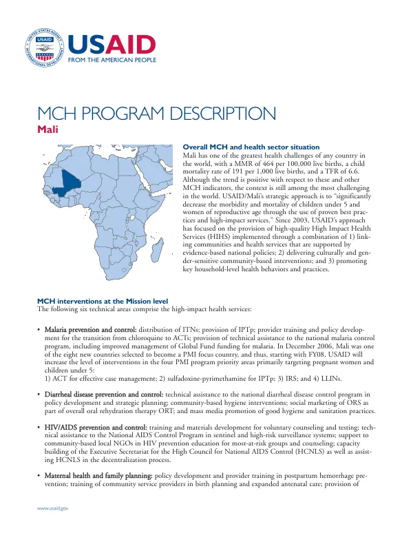 MCH program description : Mali