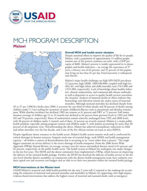MCH program description : Malawi
