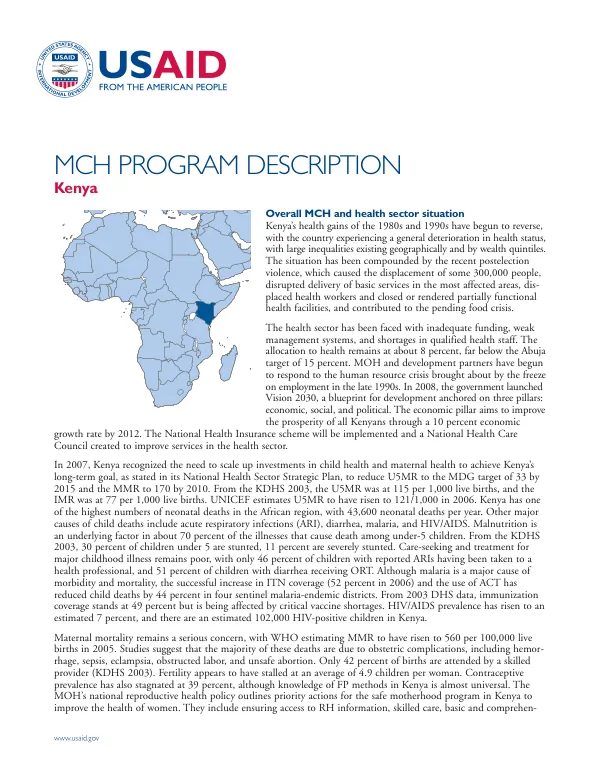 MCH program description : Kenya