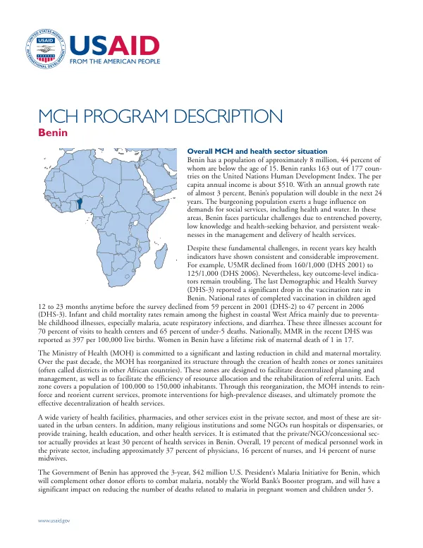 MCH program description : Benin