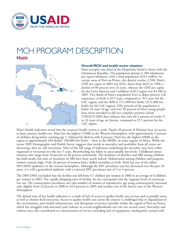 MCH program description : Haiti