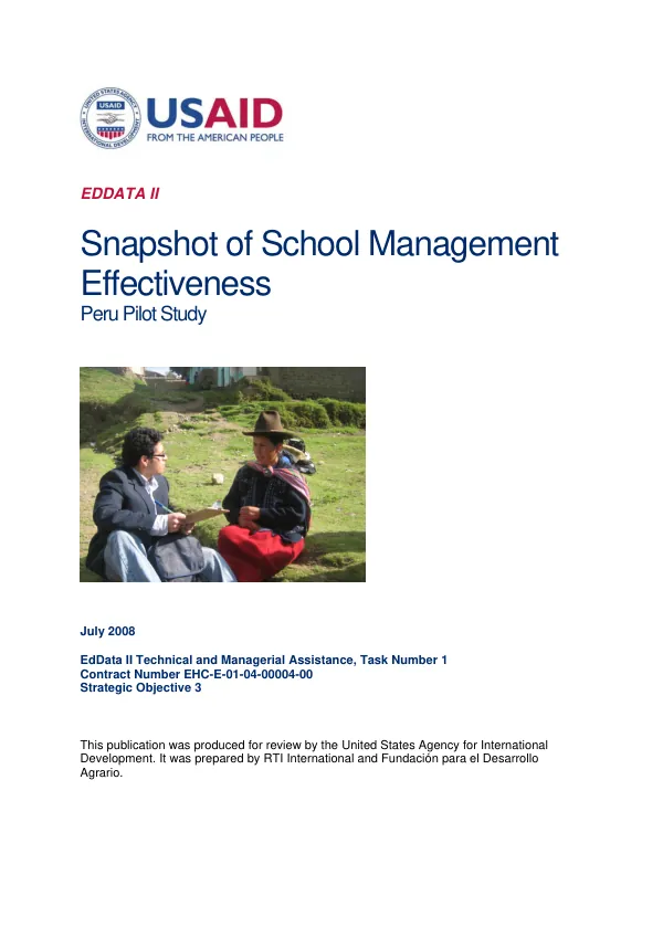 Snapshot of school management effectiveness : Peru pilot study