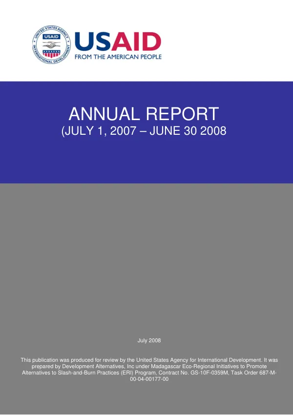 Eco-regional initiatives (ERI) annual report (July 1, 2007-June 30, 2008)
