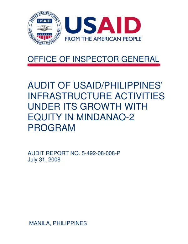 Audit of USAID/Philippines" infrastructure activities under its growth with equity in Mindanao-2 program
