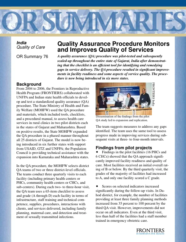 Quality assurance procedure monitors and improves quality of services