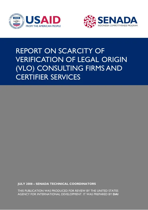 Report on scarcity of verification of legal origin (VLO) consulting firms and certifier services