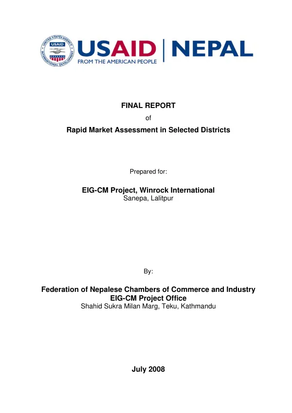 Final report of rapid market assessment in selected districts